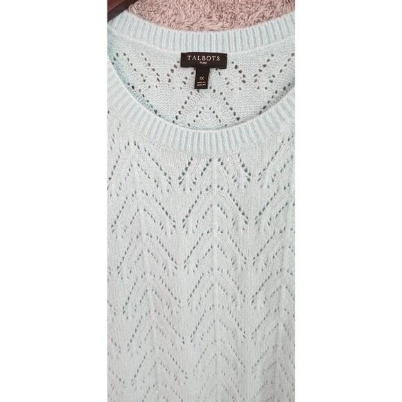 GORGEOUS Talbots Soft Aqua Pointelle Knit Sweater SO SOFT sz 1X 16 18 - Picture 2 of 3